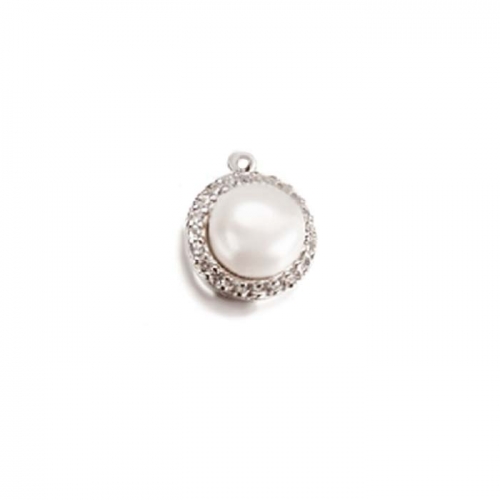 925 Sterling Silver Circle Charm With Pearl