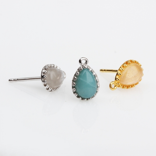925 sterling silver round gemstone earrings findings mounting for DIY