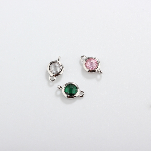 925 Sterling Silver Colorful Round CZ Connector