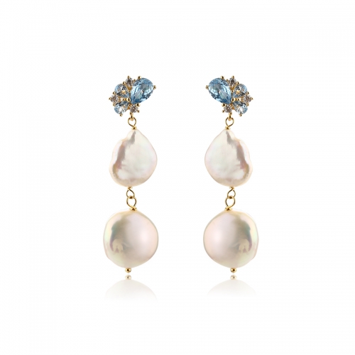 925 Sterling Silver Coin Baroque Pearl Studs Earrings