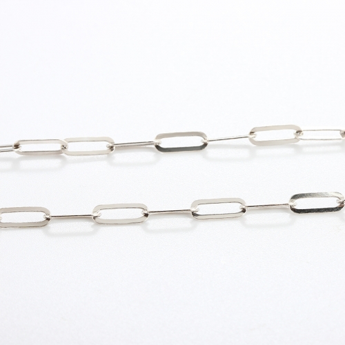 925 Sterling Silver Shiny Flat Link Paperclip Chain